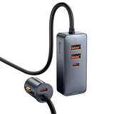 Baseus Share Together PPS Multi-port Fast Charging Car Charger with Extension Cord 120W 2U+2C-Gray