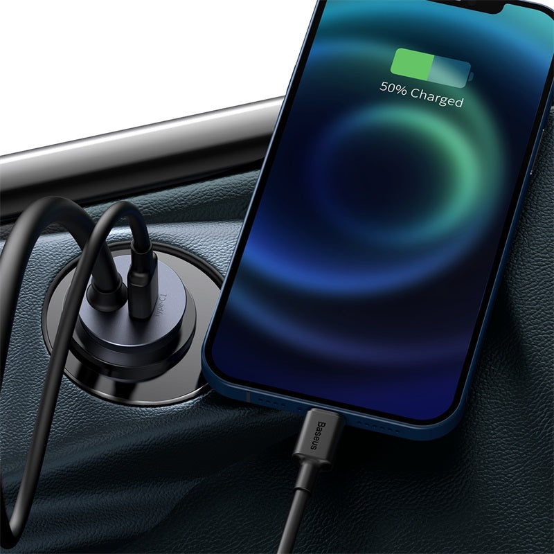 Baseus Share Together PPS Multi-port Fast Charging Car Charger with Extension Cord 120W 2U+2C-Gray