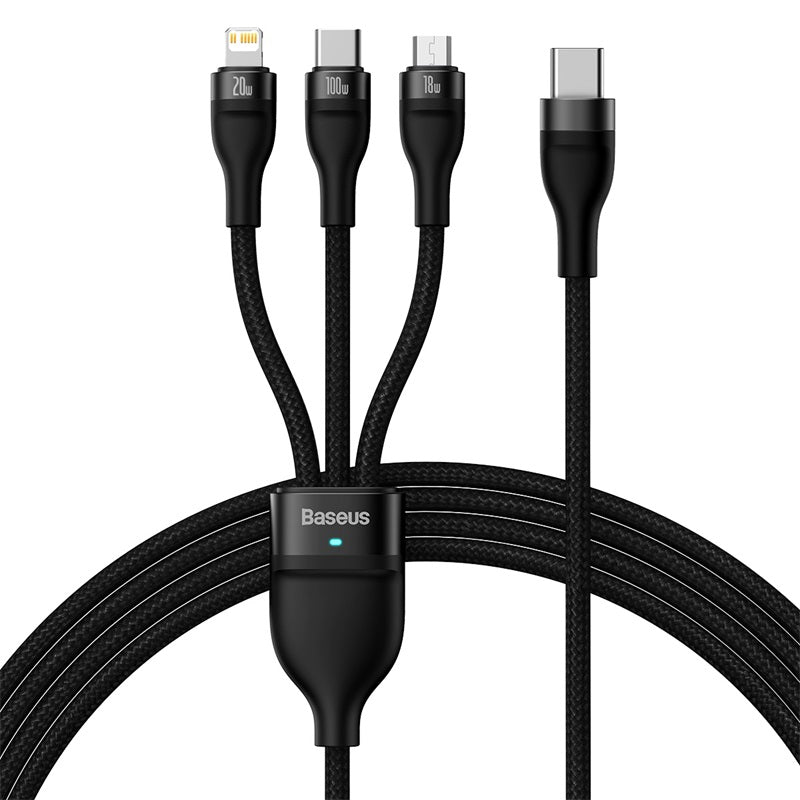 Baseus Flash Series Ⅱ One-for-three Fast Charging Cable Black
