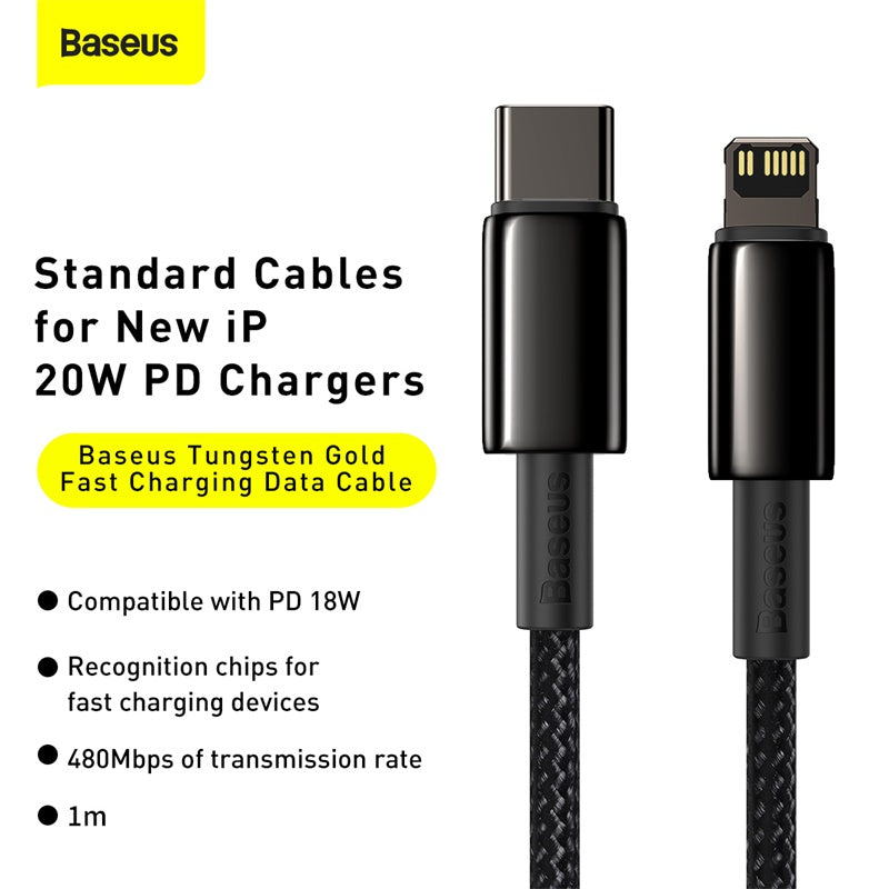 Baseus Tungsten Gold Fast Charging USB-C to ip Data Cable Black