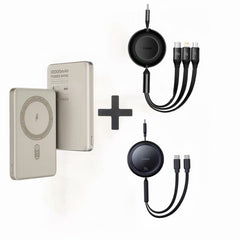 Bundle Set Box: MOVE SPEED S10 Ultra-thin Titanium Magnetic Power Bank 10000mAh PD20W + Baseus Bright Mirror 3-in-1 & One-for-Two Fast Charging Cable