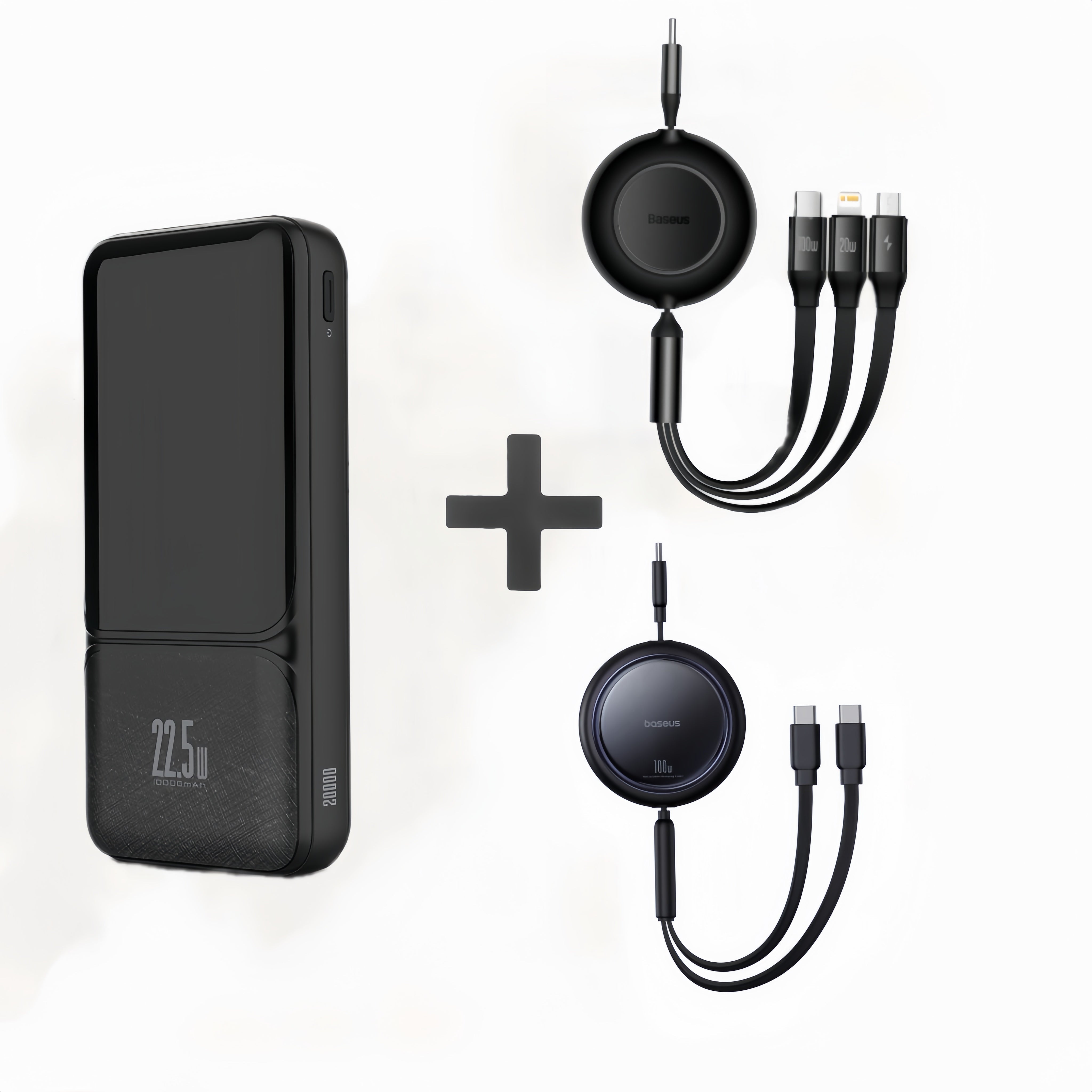 Bundle Set Box: MOVE SPEED S10 Ultra-thin Titanium Magnetic Power Bank 10000mAh PD20W + Baseus Bright Mirror 3-in-1 & One-for-Two Fast Charging Cable