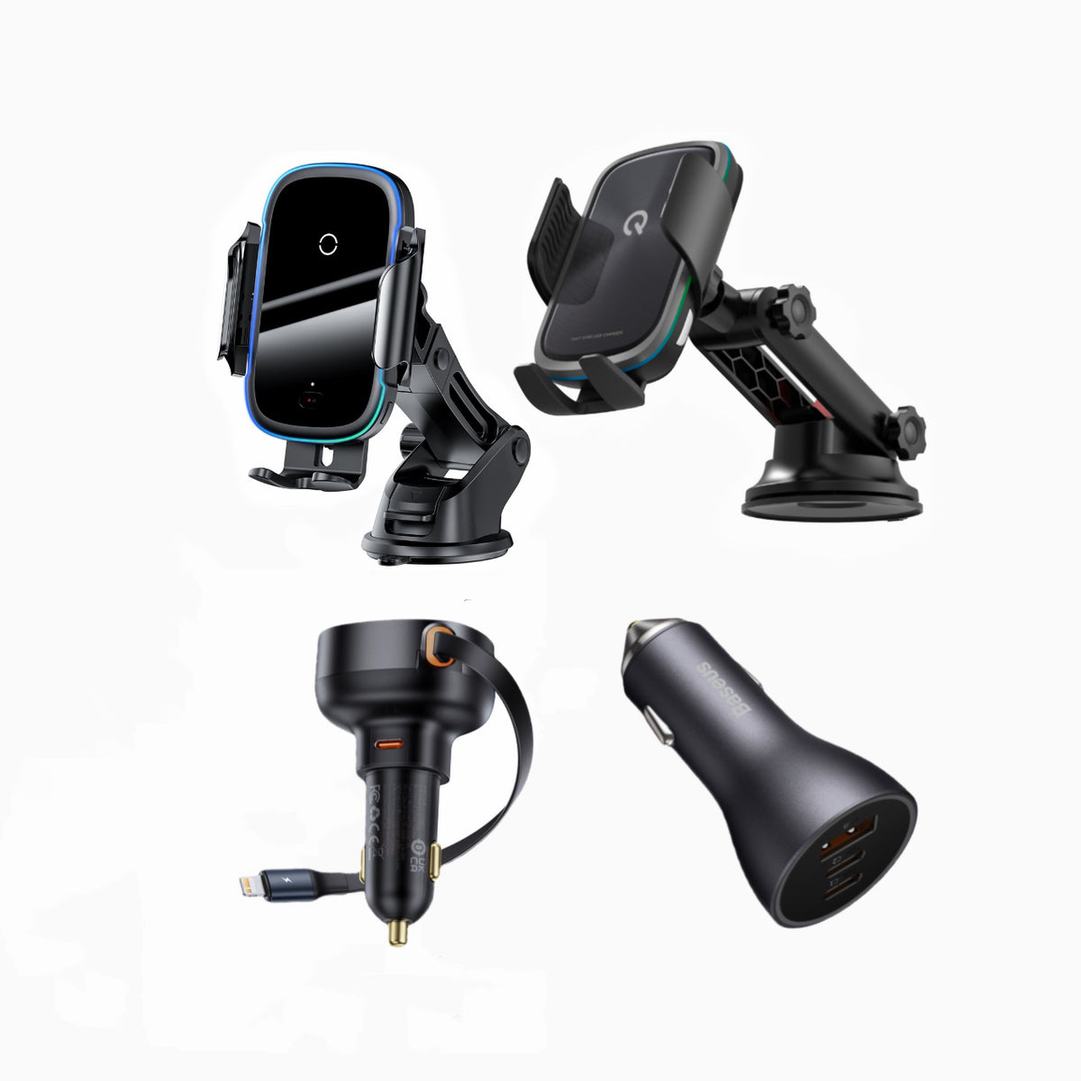 Baseus Light Electric Holder + iQuick Q5 + Baseus 65W & 55W Car Chargers | SmartDrive Visual Power Pro Bundle