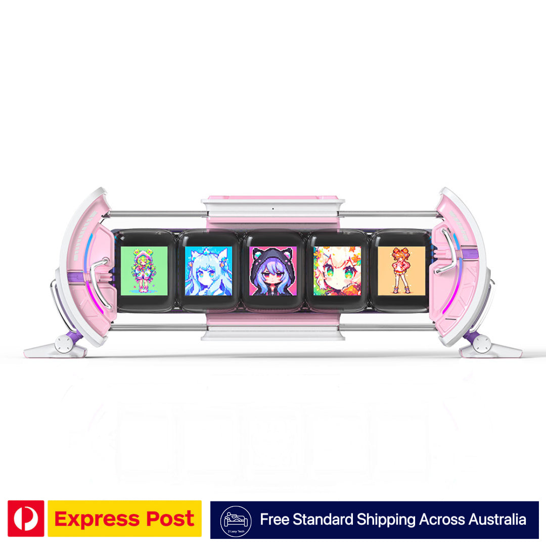 Gaming console with character portraits on a white background