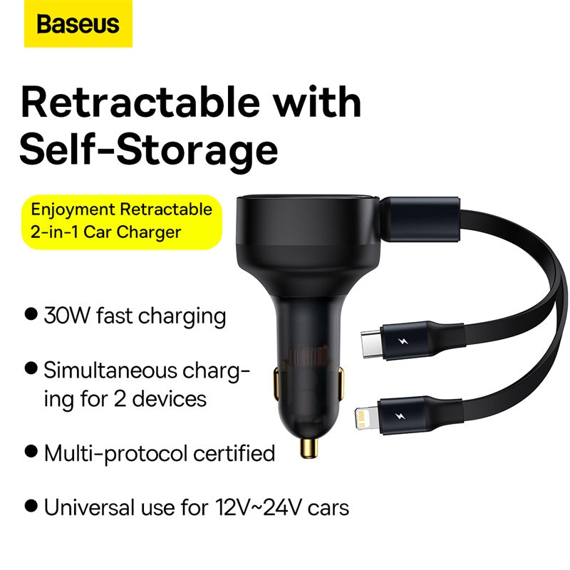 Baseus Enjoyment Pro 2-in-1 Car Charger (Black) - C+L