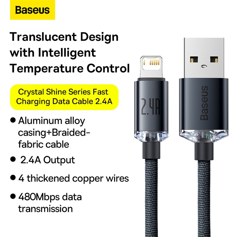 Baseus Crystal Shine Series USB-A to Lightning Charging Cable 2M Black
