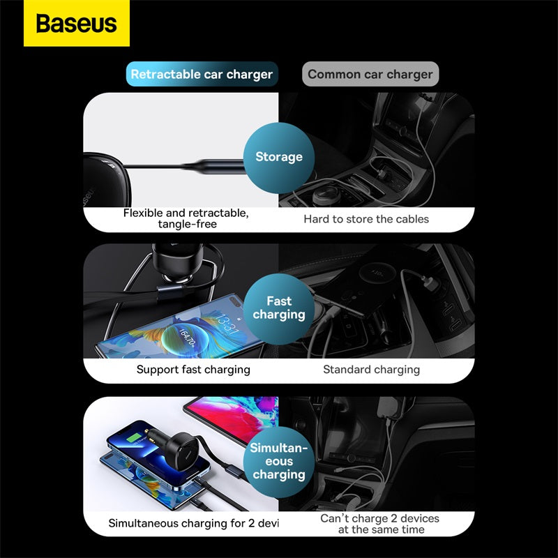 Baseus Enjoyment Pro 2-in-1 Car Charger (Black) - C+L