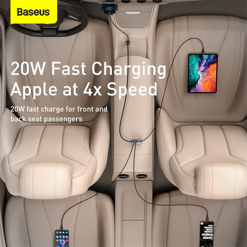 Baseus Share Together PPS Multi-port Fast Charging Car Charger with Extension Cord 120W 3U+1C-Gray