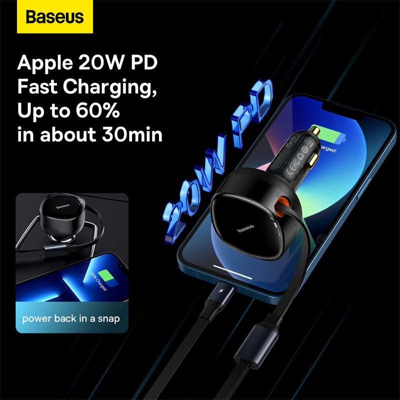 Baseus Enjoyment Pro 2-in-1 Car Charger (Black) - C+L