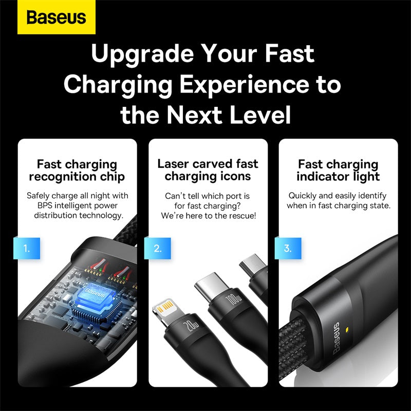 Baseus Flash Series Ⅱ One-for-three Fast Charging Cable Black