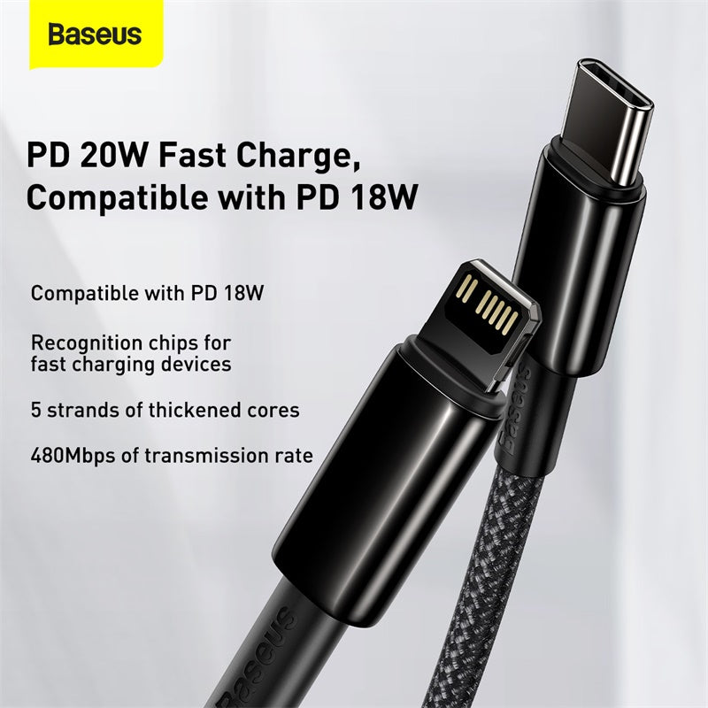 Baseus Tungsten Gold Fast Charging USB-C to ip Data Cable Black