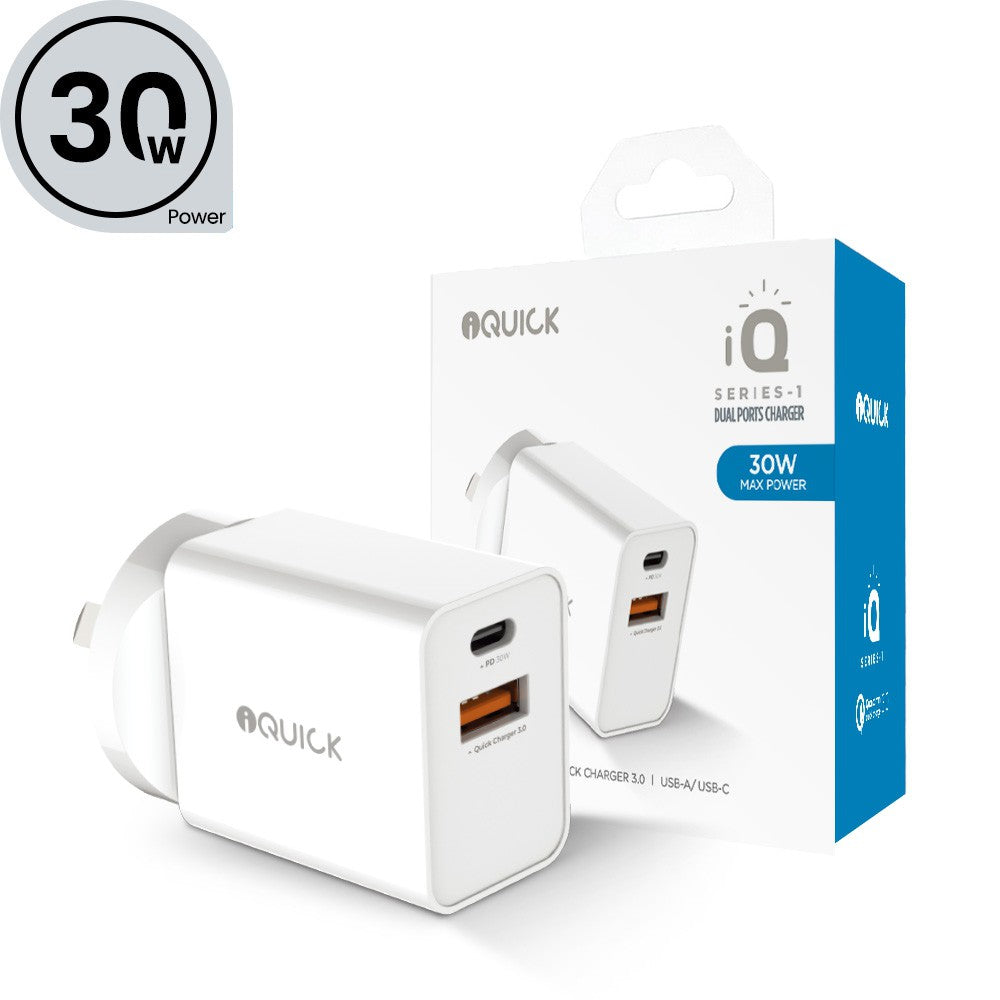 iQuick PD3.0+QC3.0 2-Port Charger 30W (White)