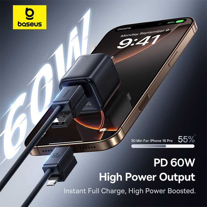 Baseus Versatile Two-for-Two 4-in-1 Fast-Charging Cable | USB-A & USB-C to USB-C & Lightning | PD 60W (1 m / 2 m, Cosmic Black)