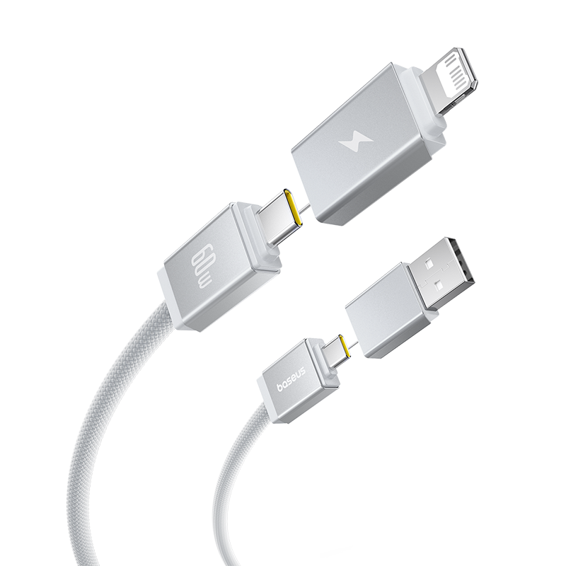 Baseus Versatile Two-for-Two 4-in-1 Fast-Charging Cable | USB-A & USB-C to USB-C & Lightning | PD 60W (1 m / 2 m, Cosmic Black)