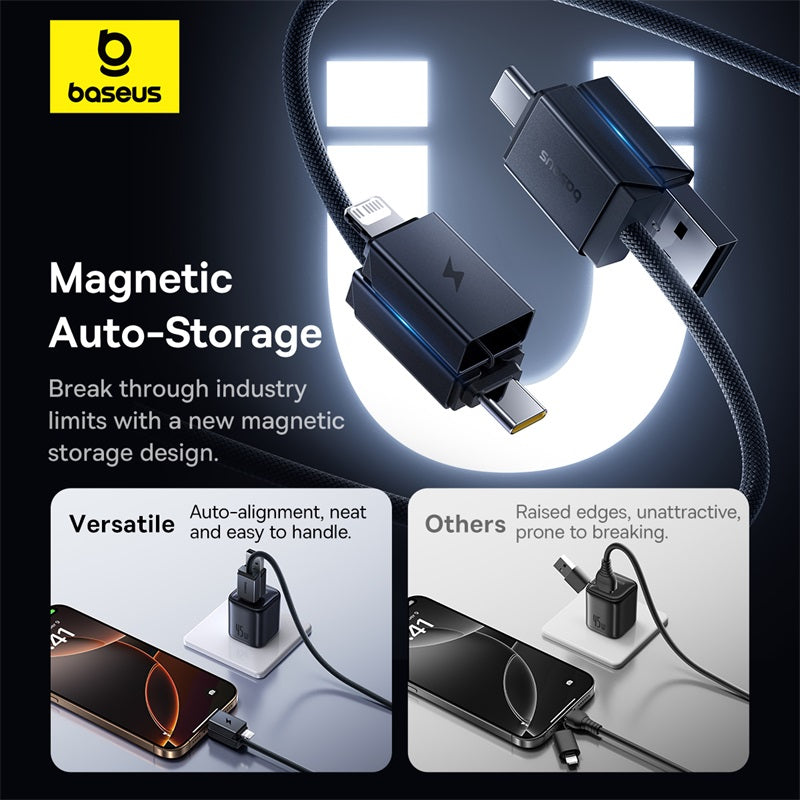 Baseus Versatile Two-for-Two 4-in-1 Fast-Charging Cable | USB-A & USB-C to USB-C & Lightning | PD 60W (1 m / 2 m, Cosmic Black)