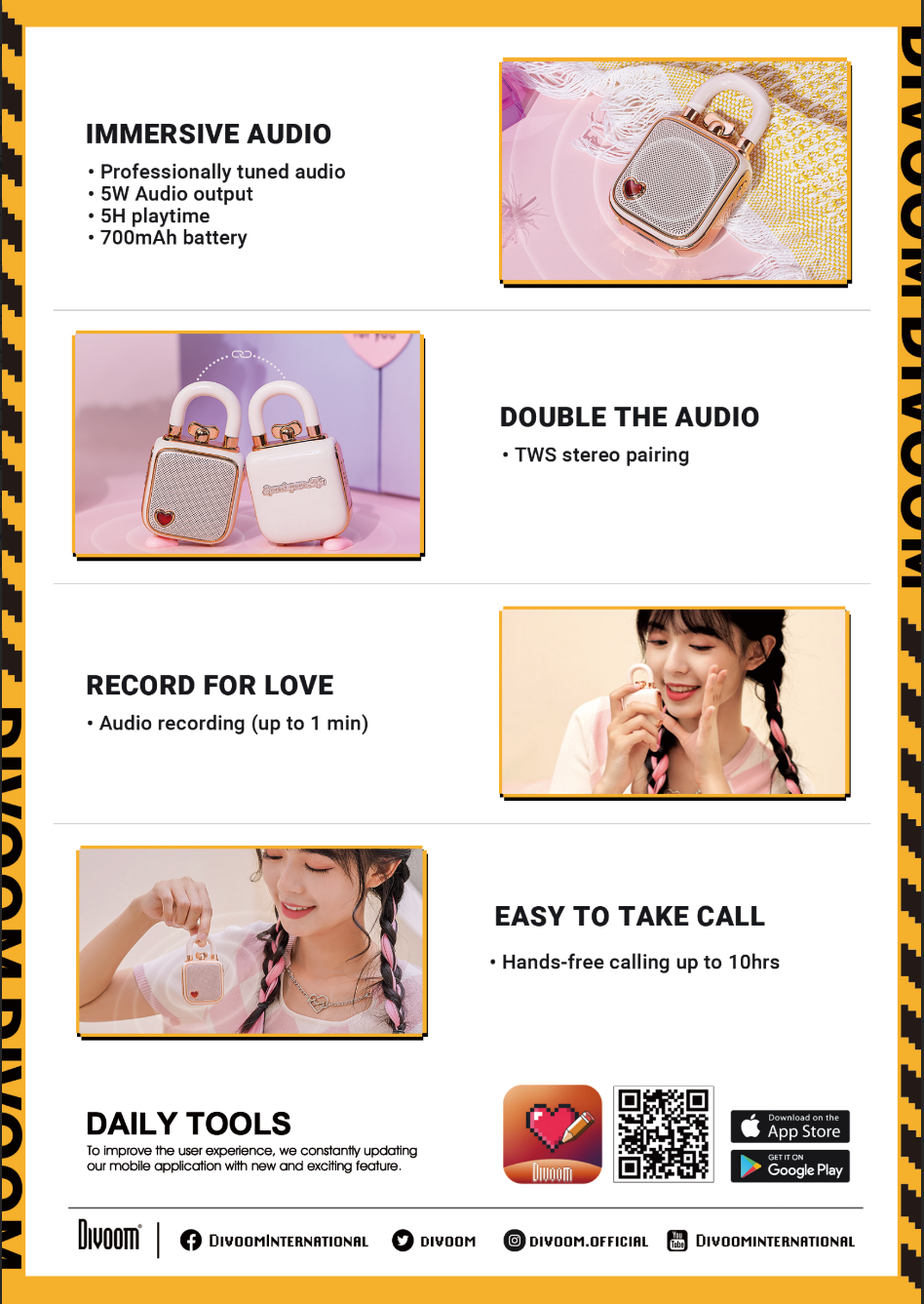 Divoom Lovelock Bluetooth Speaker - Pink Color