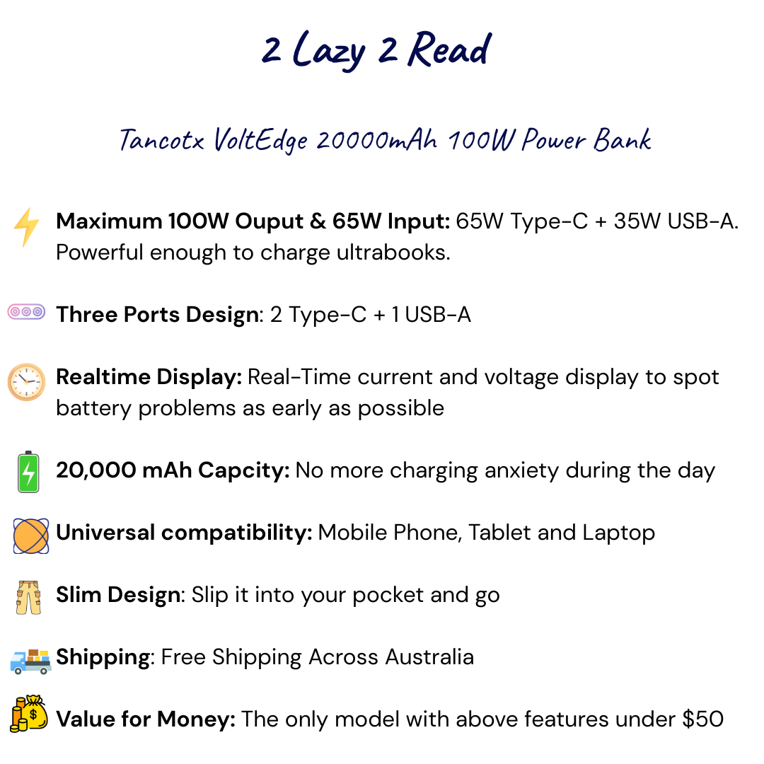 Tancotx VoltEdge 20K 100W Fast Charging Power Bank
