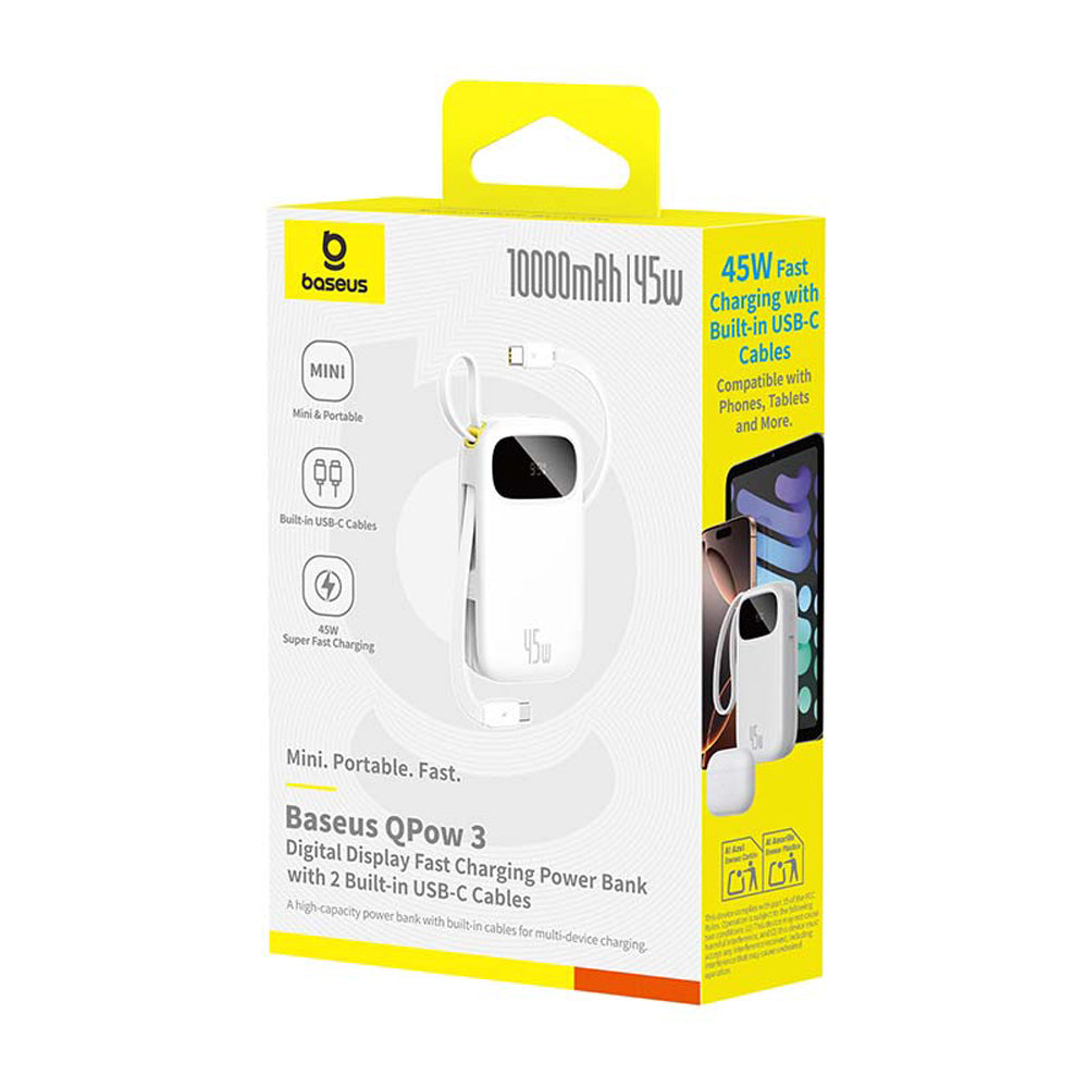 Baseus PPQD3-1040 Power Bank 10000mAh 45W Mini Portable with Built-in Dual USB-C Cables