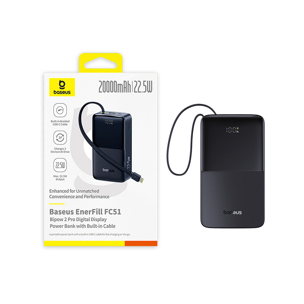 Baseus EnerFill FC51 Bipow2 Pro Power Bank 20000mAh 22.5W with Built-in Cable (Cosmic) (Copy)