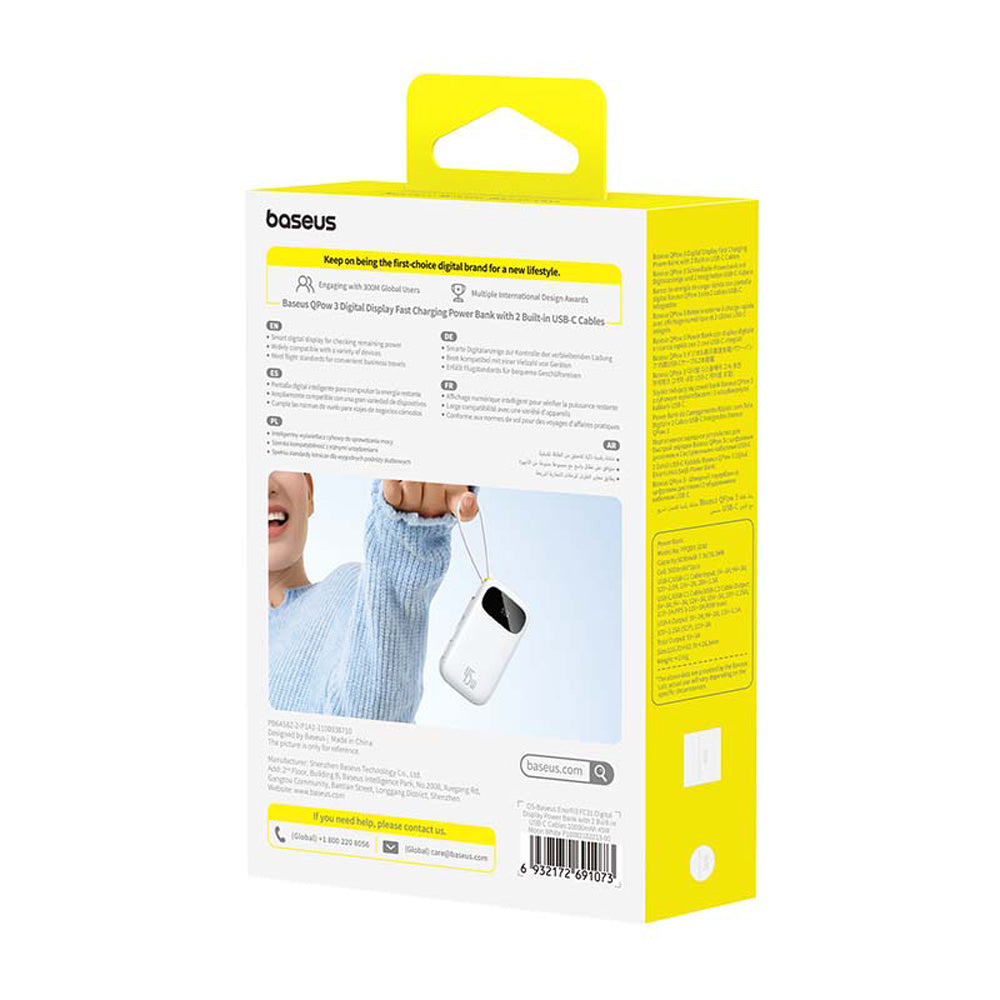 Baseus PPQD3-1040 Power Bank 10000mAh 45W Mini Portable with Built-in Dual USB-C Cables