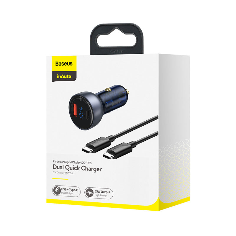 Baseus Particular Digital Display QC+PPS Dual Quick Charger Car Charger 65W Dark Gray