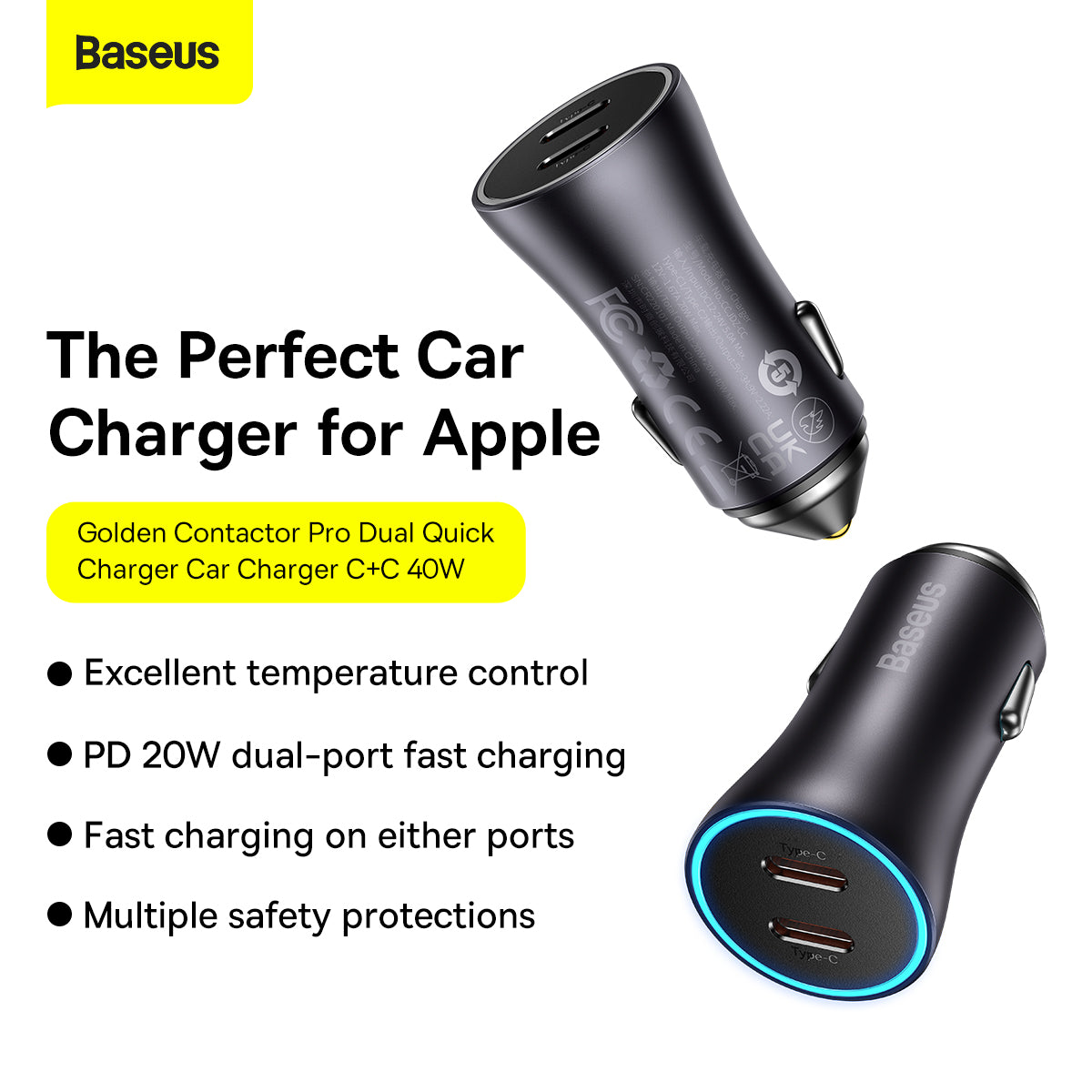 Baseus Golden Contactor Pro Car Charger (Dark Gray) - 2C