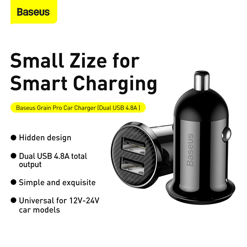 Baseus Grain Pro Car Charger (Black/White) - 2A