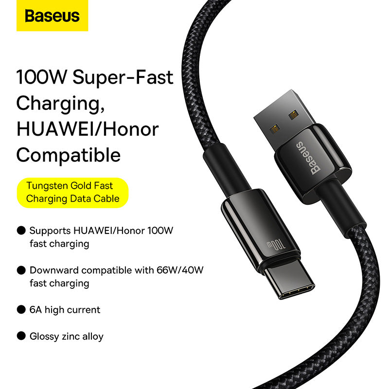 Baseus Tungsten Gold Fast Charging Data USB to Type-C Cable Black