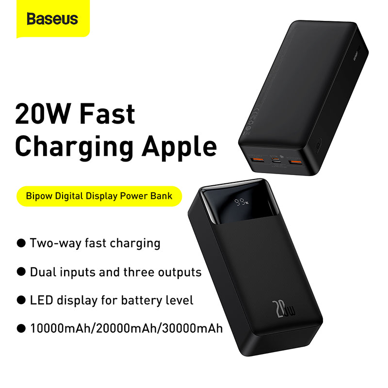 Baseus Bipow 30K 20W 4-Port Power Bank with Digital Display (Black)