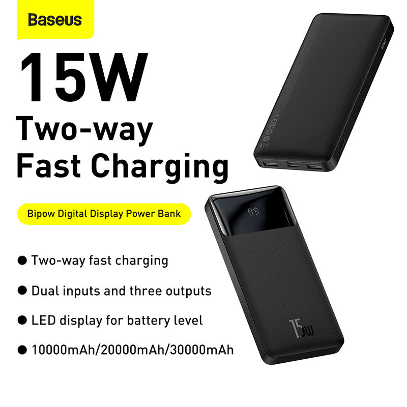 Baseus Bipow 10K 15W 4-Port Power Bank with Digital Display (Black)