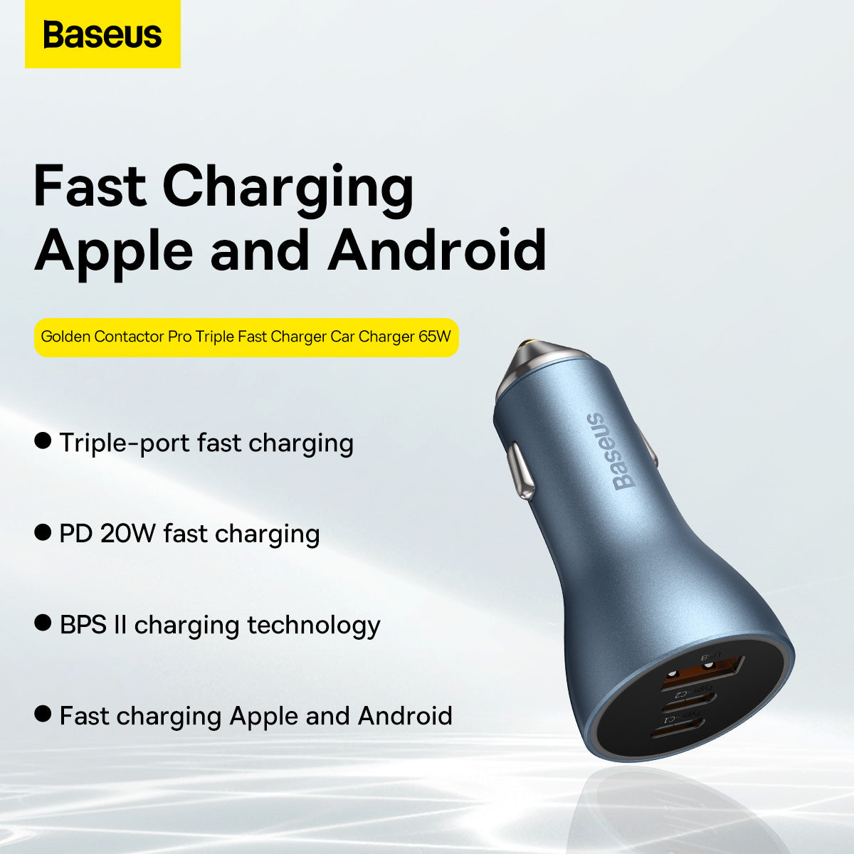 Baseus Golden Contactor Pro 3-in-1 Car Charger (Blue/Black) - 2C1A