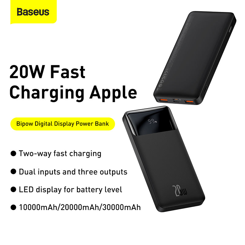 Baseus Bipow 10K 20W 4-Port Power Bank with Digital Display (Black)