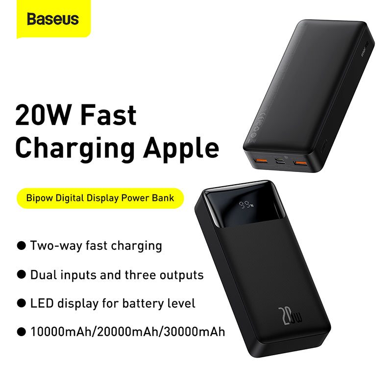 Baseus Bipow 20K 20W 4-Port Power Bank with Digital Display (Black)