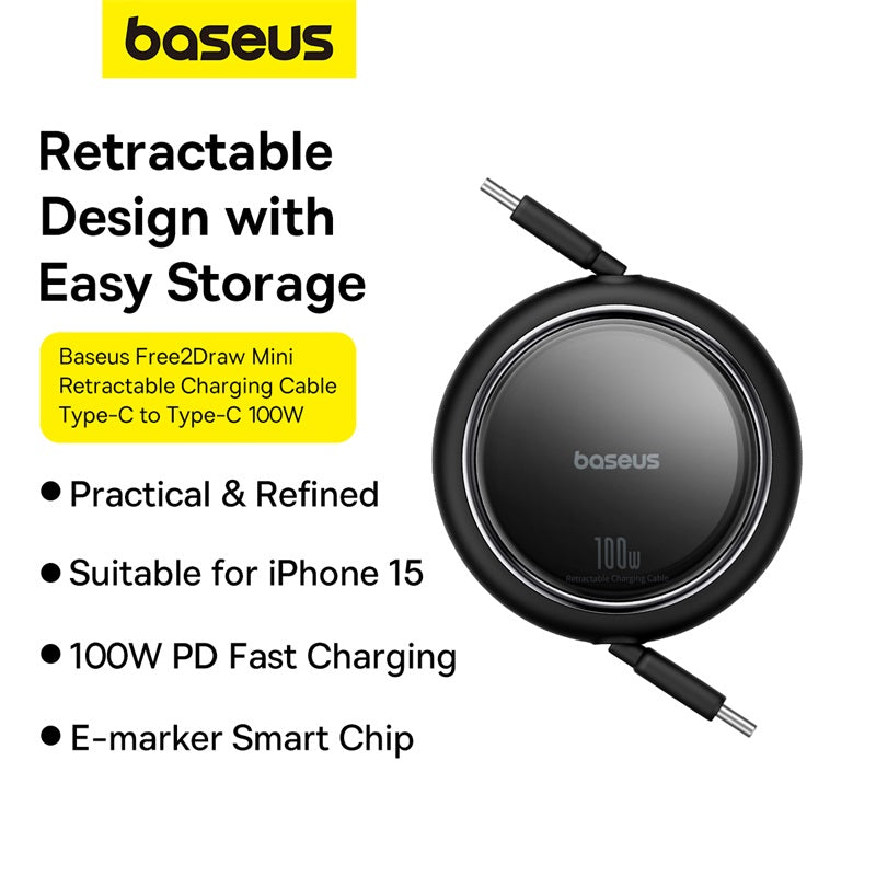 Baseus Free2Draw Mini Retractable Type-C to Type-C Charging Cable 100W 1M