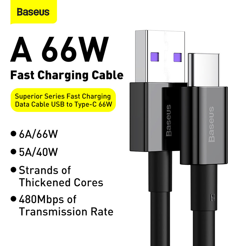 Baseus Superior Series USB-A to Type-C Charging Cable 66W 1M