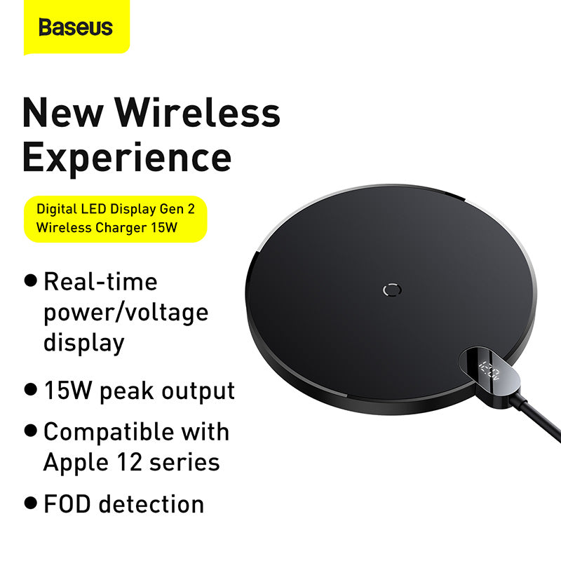 Baseus Gen 2 Wireless Charger with Digital Display 15W (Black)