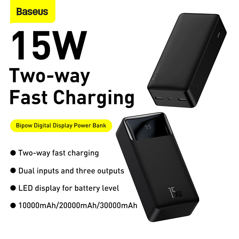 Baseus Bipow 30K 15W 4-Port Power Bank with Digital Display (Black)