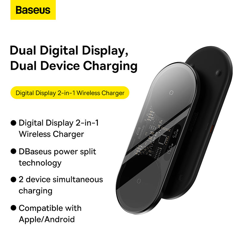 Baseus Digital LED Display 2in1 Wireless Charger 20W Black Universal version
