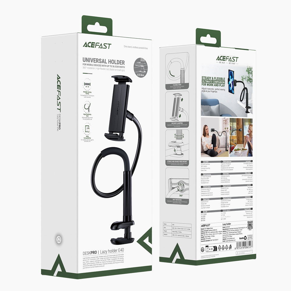 ACEFAST E40 Flexible Hands-Free Phone & Tablet Holder with 360° Adjustable Arm - Black
