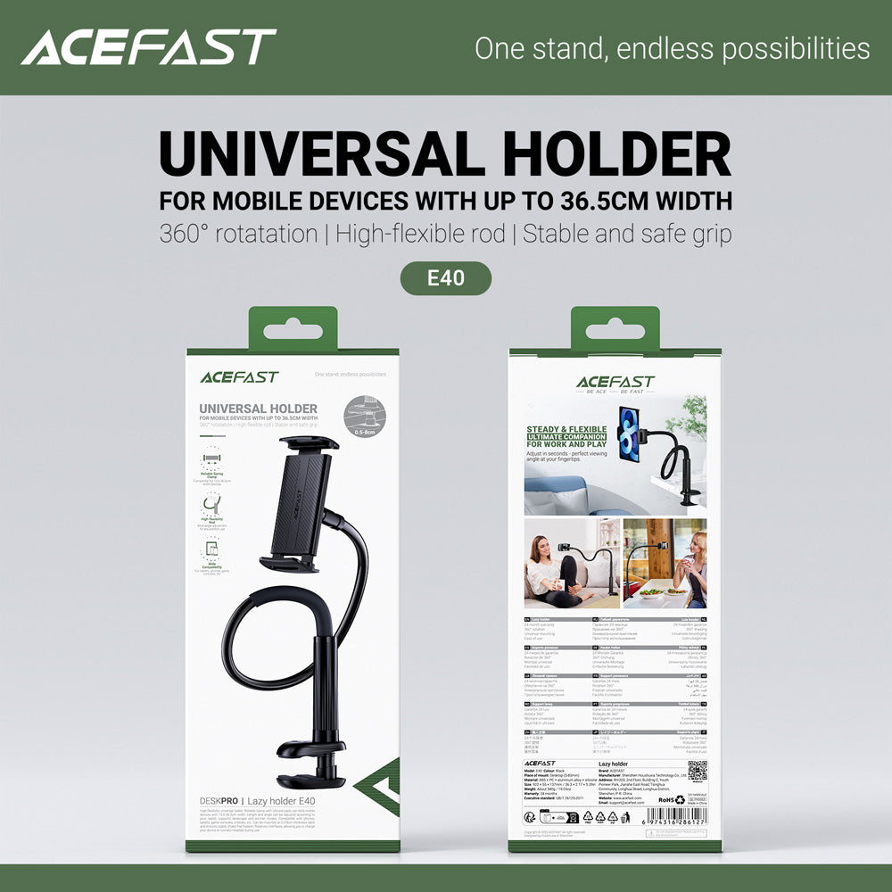 ACEFAST E40 Flexible Hands-Free Phone & Tablet Holder with 360° Adjustable Arm - Black