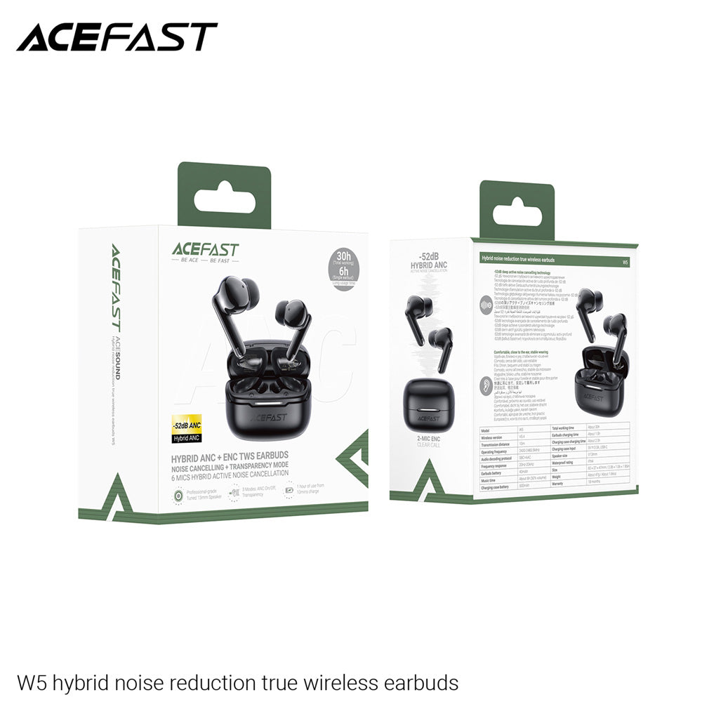 ACEFAST W5 Hybrid ANC Bluetooth 5.4 TWS Earbuds with Low-Latency Gaming Mode