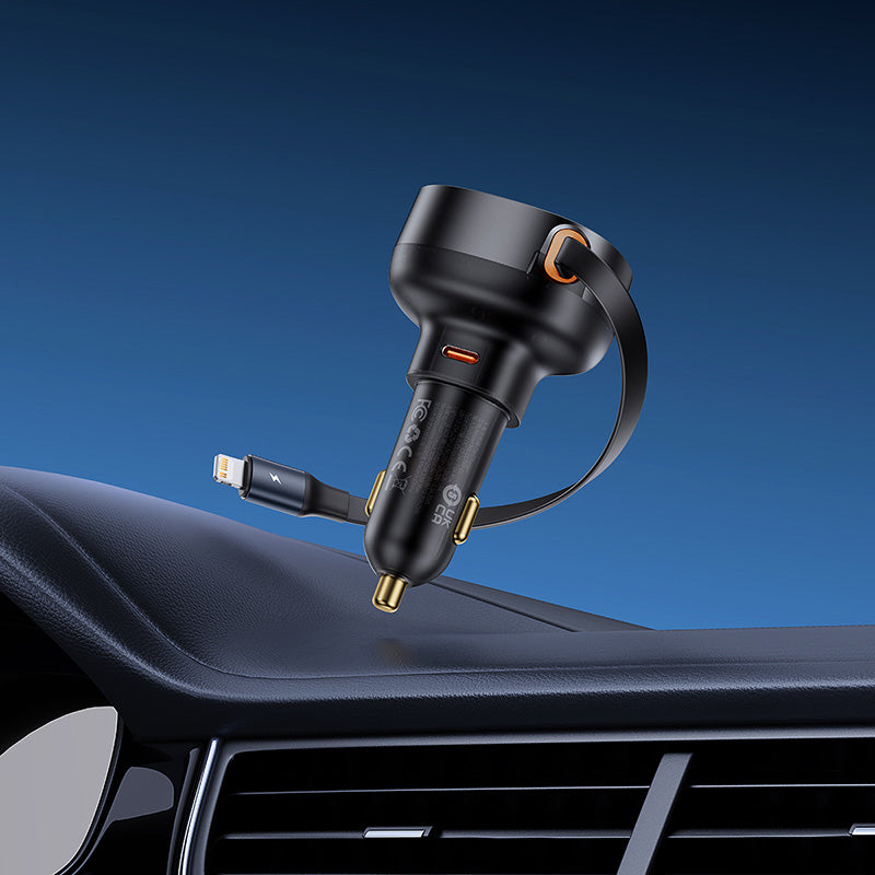 Baseus 60W Dual Type-C Car Charger with Built-in Cable (PD QC Fast Charging | Model CCTXP-CC)