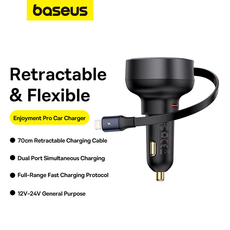 Baseus 60W Dual Type-C Car Charger with Built-in Cable (PD QC Fast Charging | Model CCTXP-CC)