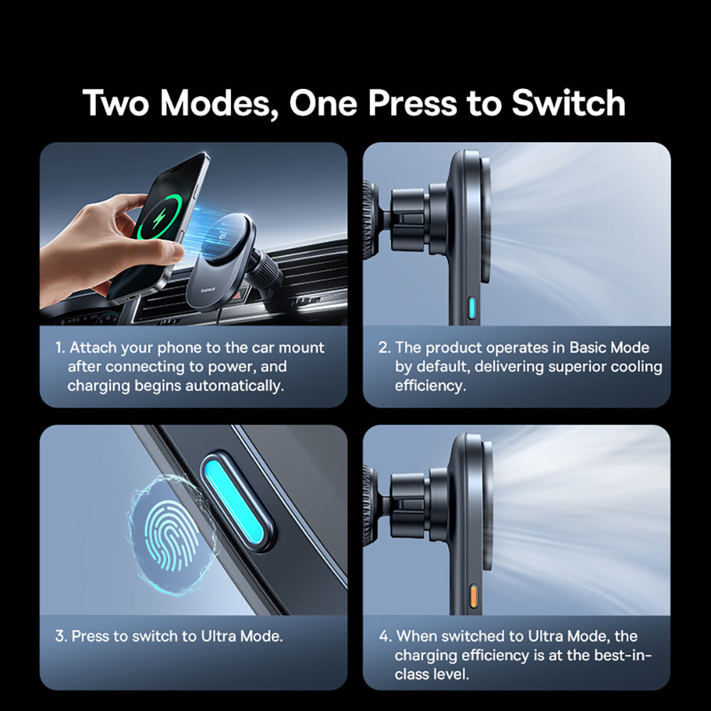 Baseus PrimeTrip VC2 Pro Cooling Magnetic Wireless Charging Car Mount Qi2.2