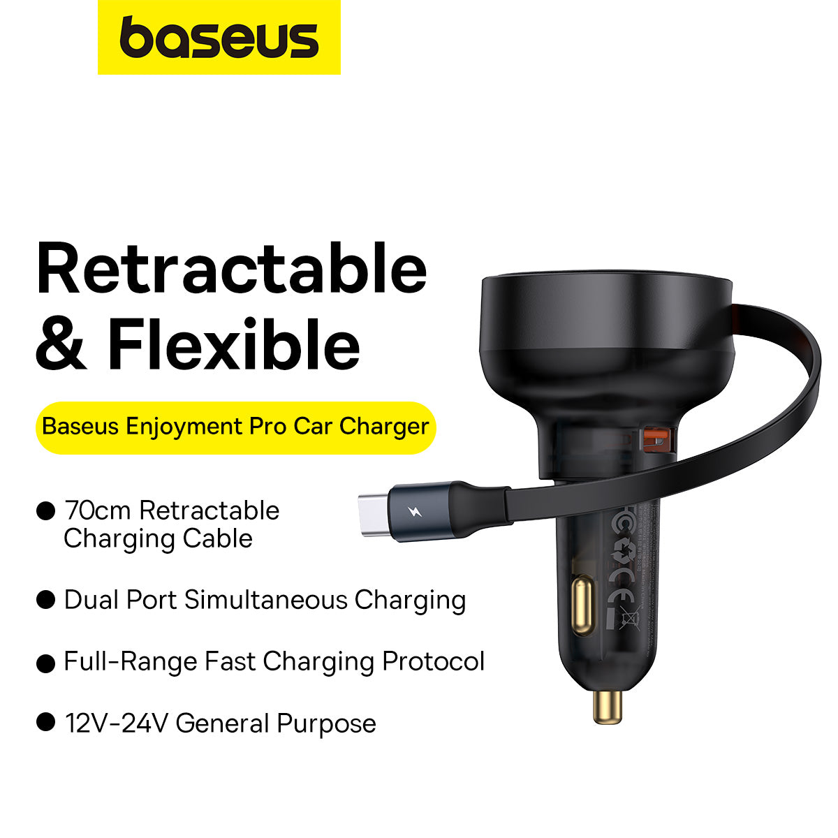 Baseus Enjoyment Pro 2-in-1 Car Charger (Black) - C+A