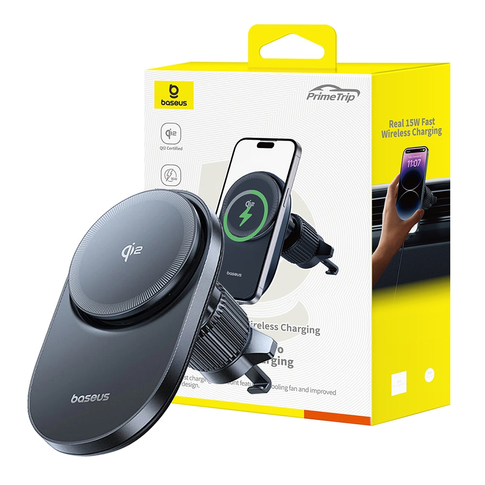 Baseus PrimTrip VC1 Pro Magnetic Wireless Charging Car Mount (QI2 Certified | 15W Fast Charge | Built-in Cooling Fan)