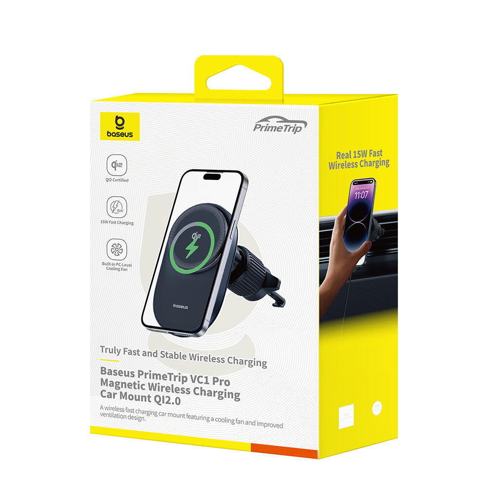 Baseus PrimTrip VC1 Pro Magnetic Wireless Charging Car Mount (QI2 Certified | 15W Fast Charge | Built-in Cooling Fan)