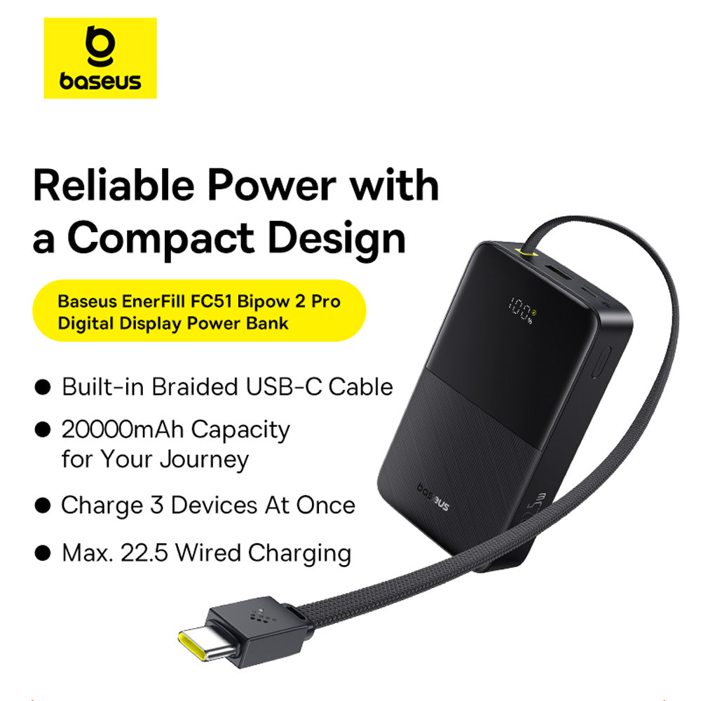 Baseus EnerFill FC51 Bipow2 Pro Power Bank 20000mAh 22.5W with Built-in Cable (Cosmic) (Copy)