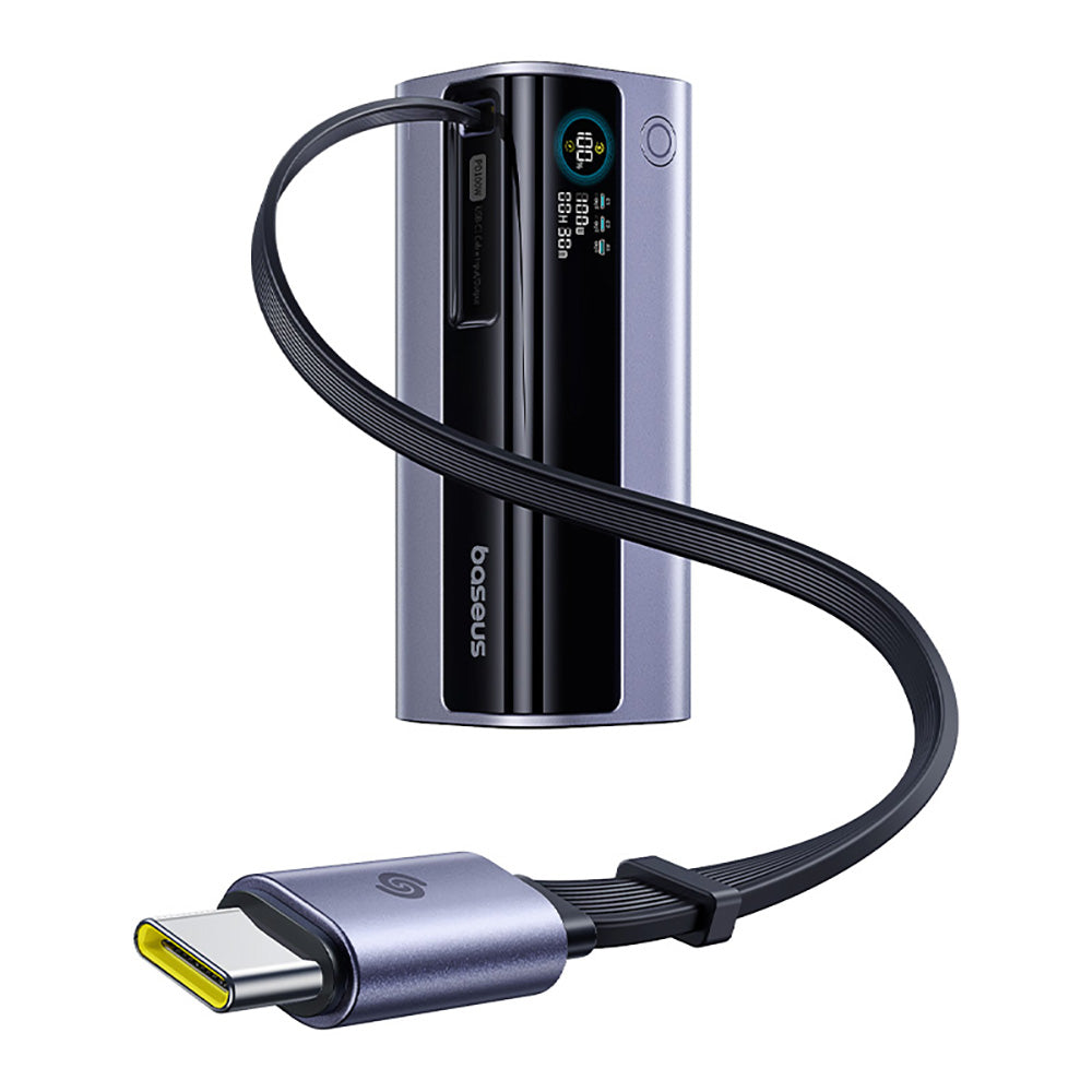 Baseus EnerGeek GR11 10000mAh 100W Power Bank with Retractable USB-C Cable – Space Grey