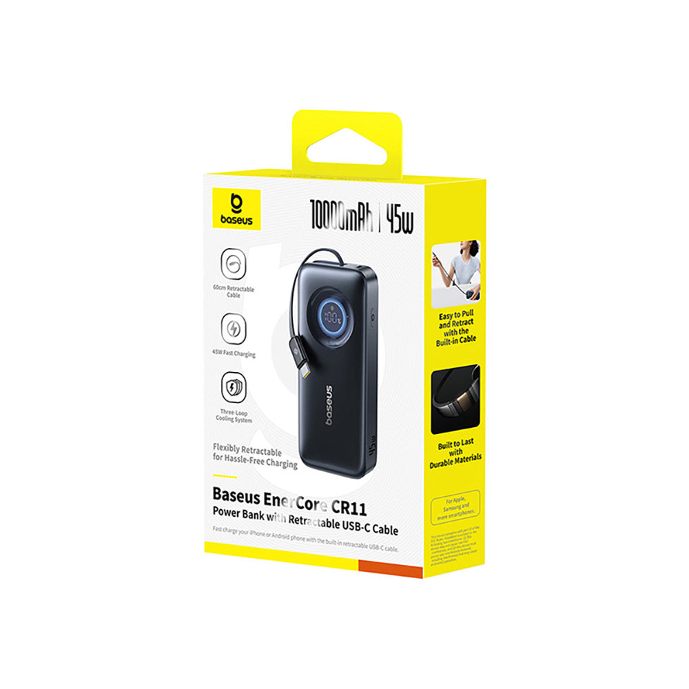 Baseus EnerCore CR11 10000mAh 45W Power Bank with Retractable Cable – Cosmic Black